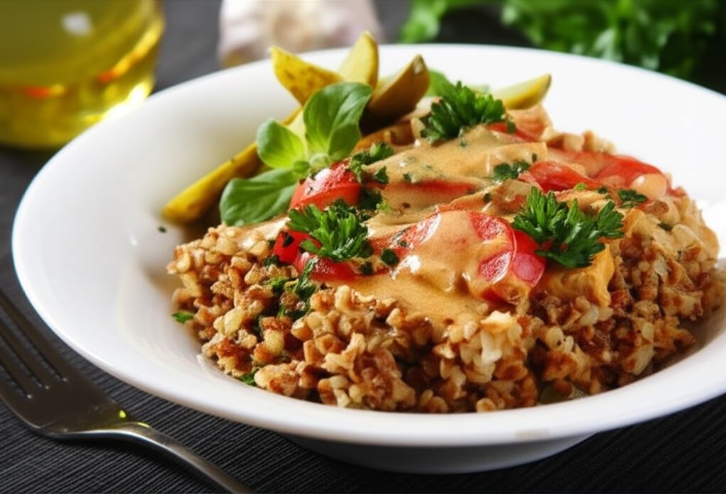 A la Stroganoff z kaszą gryczaną i majerankiem