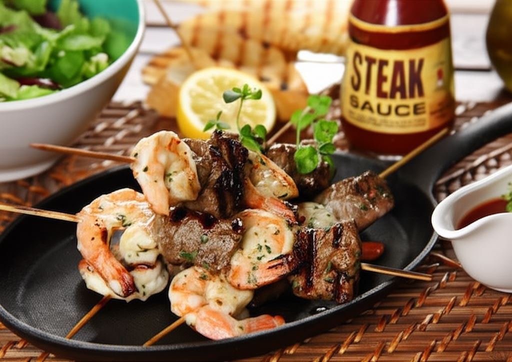 Amerykańskie szaszłyki z rostbefu - Surf and Turf