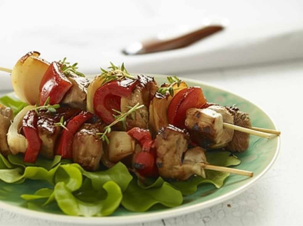 Aromatyczne szaszłyki wieprzowe z papryka i boczkiem