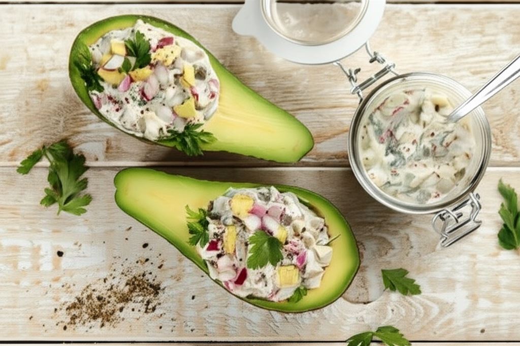 Awokado nadziewane pastą śledziową z kaparami