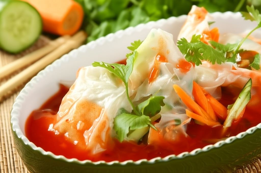 Azjatyckie koperty z warzywami i rybą