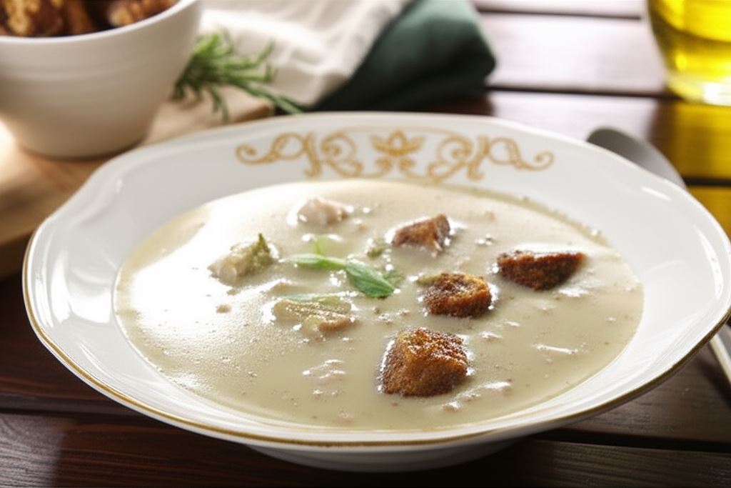 Barszcz biały z grzankami i kiełbasą