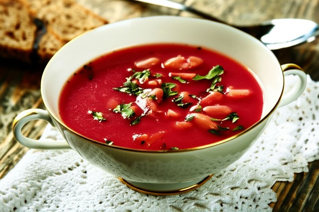 Barszcz czerwony z fasolą i ziemniakami