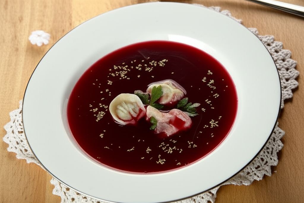Barszcz czerwony z uszkami i majerankiem