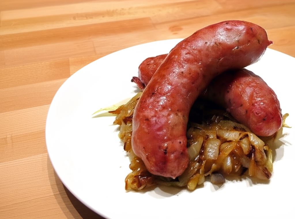 Biała kiełbasa pieczona w piwie