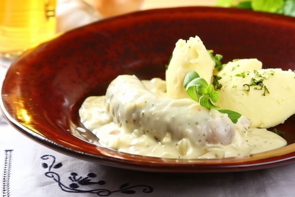 Biała kiełbasa w sosie piwnym