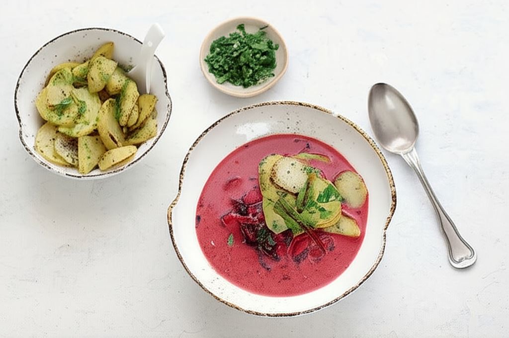 Botwinka z pieczonymi ziemniakami