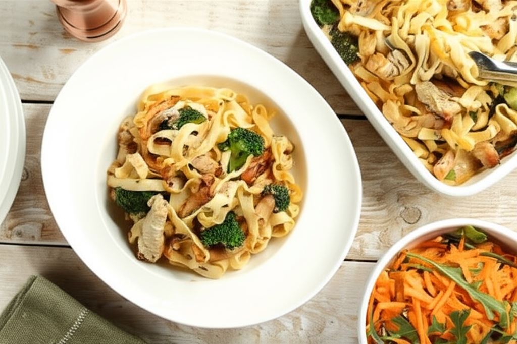 Brokuły zapiekane z indykiem i makaronem