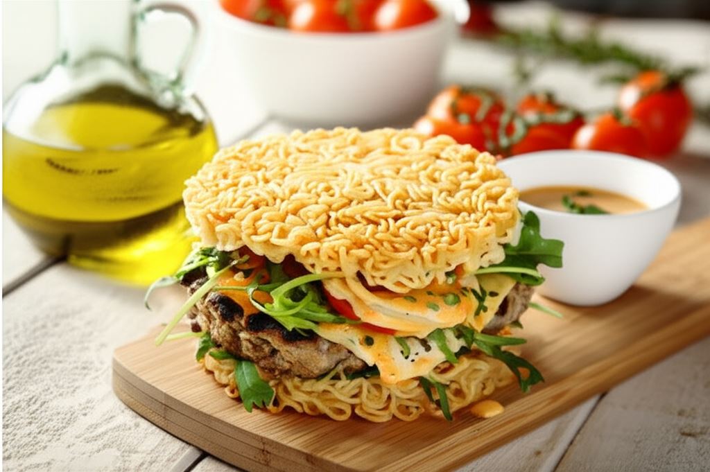 Burger w bułce z nudli