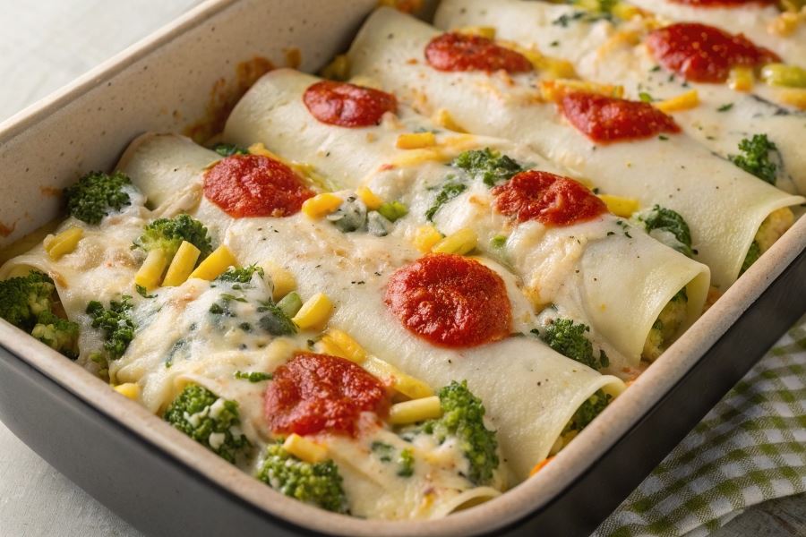 Cannelloni z brokułami i mozzarellą