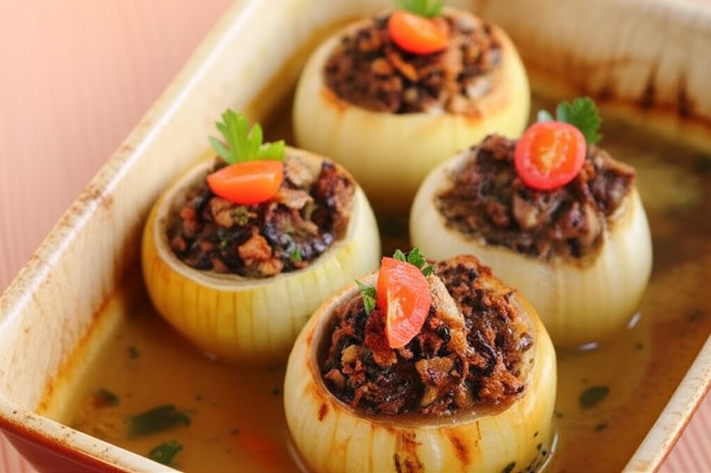 Cebula nadziewana pieczarkami