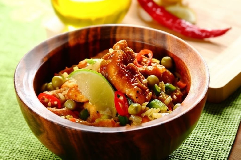 Chiński kurczak z ryżem i jajkiem