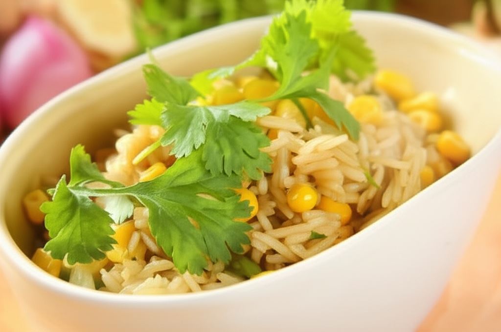 Chiński ryż z kukurydzą i kolendrą