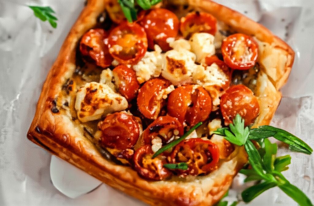 Ciasto francuskie z pomidorami i fetą