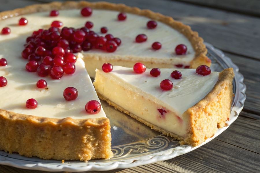 Ciasto serowe z czerwonymi porzeczkami