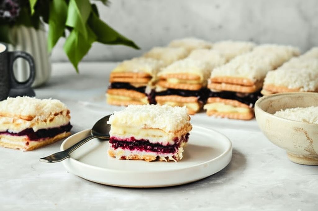 Ciasto z masą budyniową i dżemem porzeczkowym