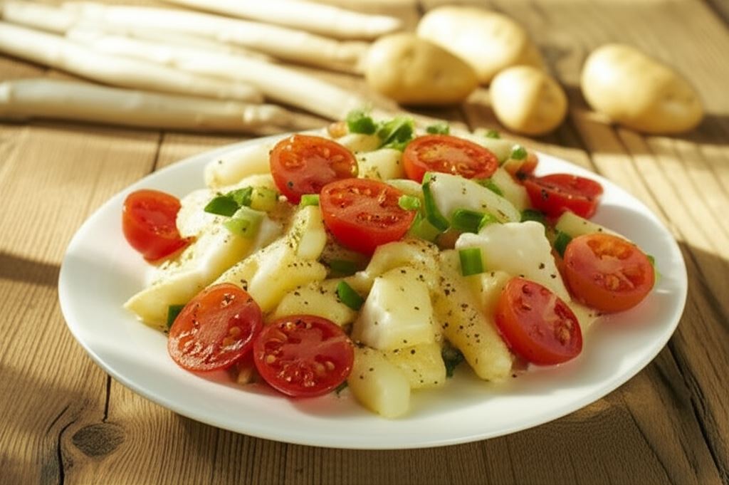 Ciepła sałatka z pomidorów i szparagów