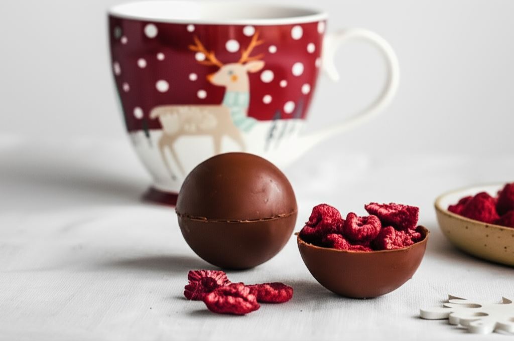 Czekoladowe kule z liofilizowanymi malinami
