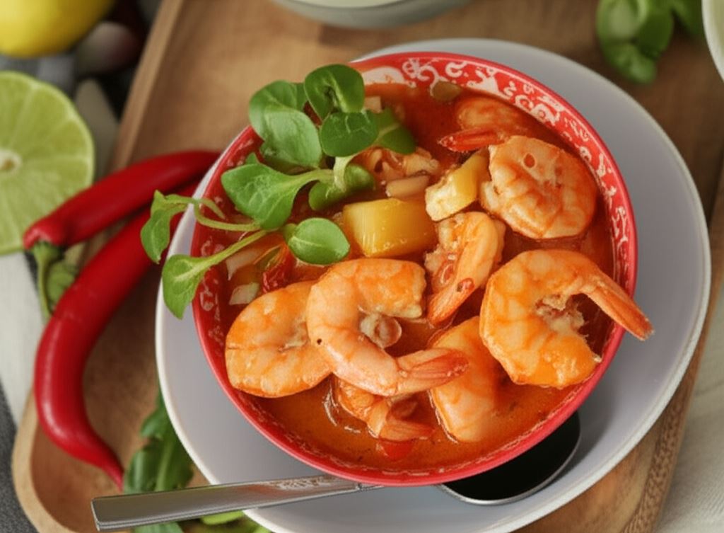 Czerwone curry z krewetkami i ananasem