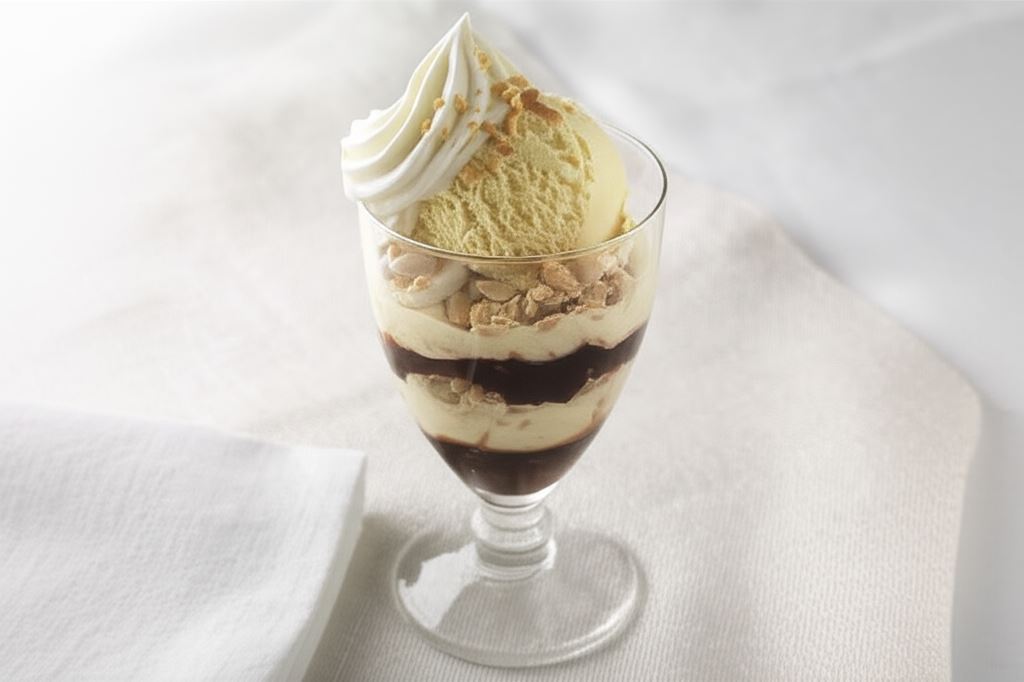 Deser bananowy z sosem czekoladowo-krówkowym i lodami waniliowymi