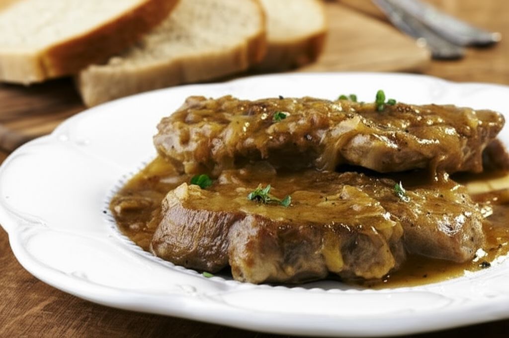 Duszona karkówka w sosie własnym z cebulą