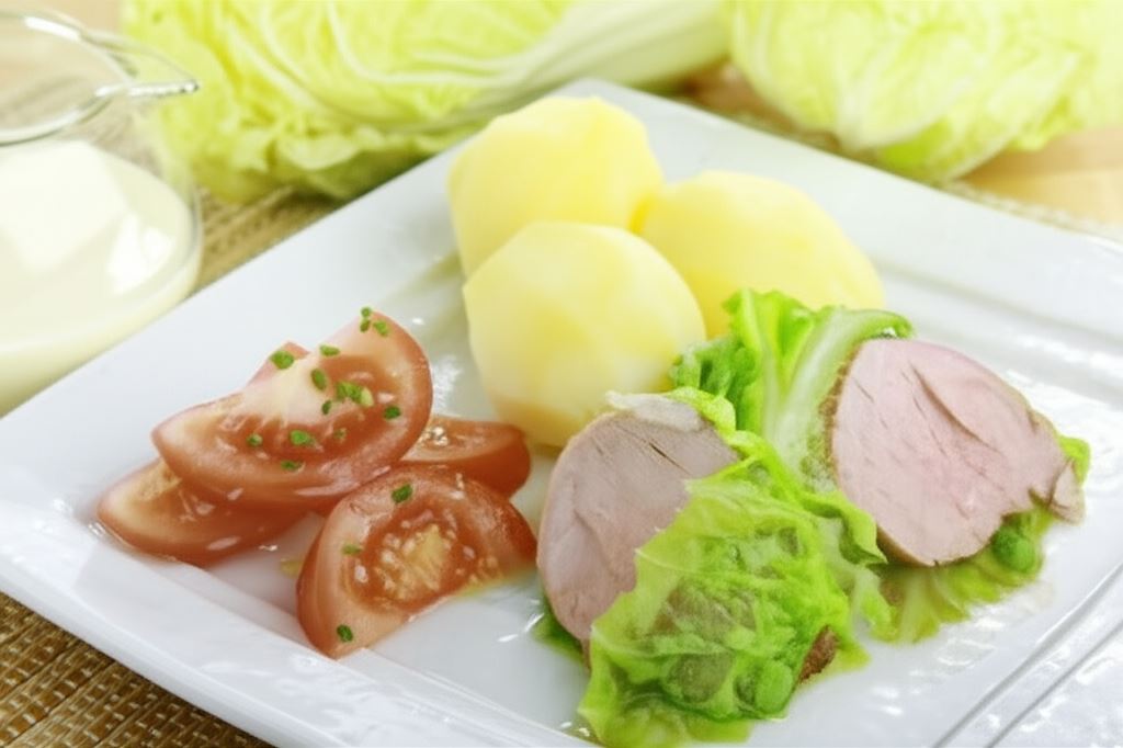 Duszona polędwiczka wieprzowa w liściach kapusty