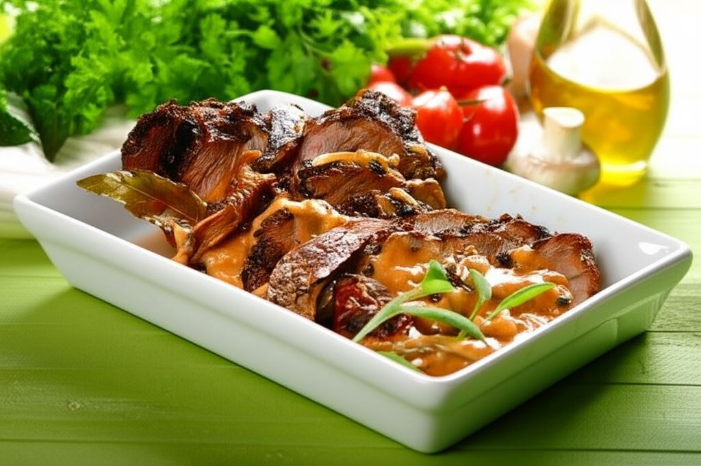 Duszona sztuka mięsa z grzybami