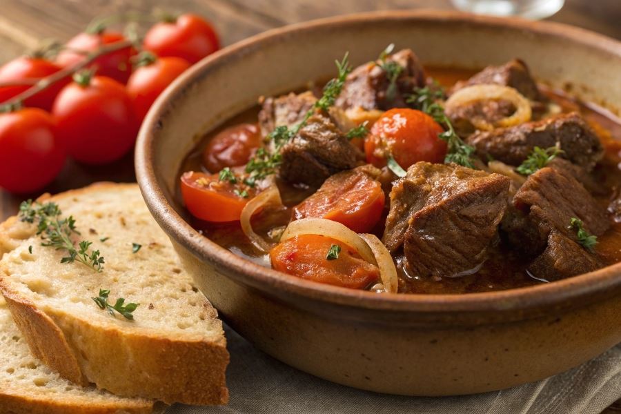 Duszone mięso kozie