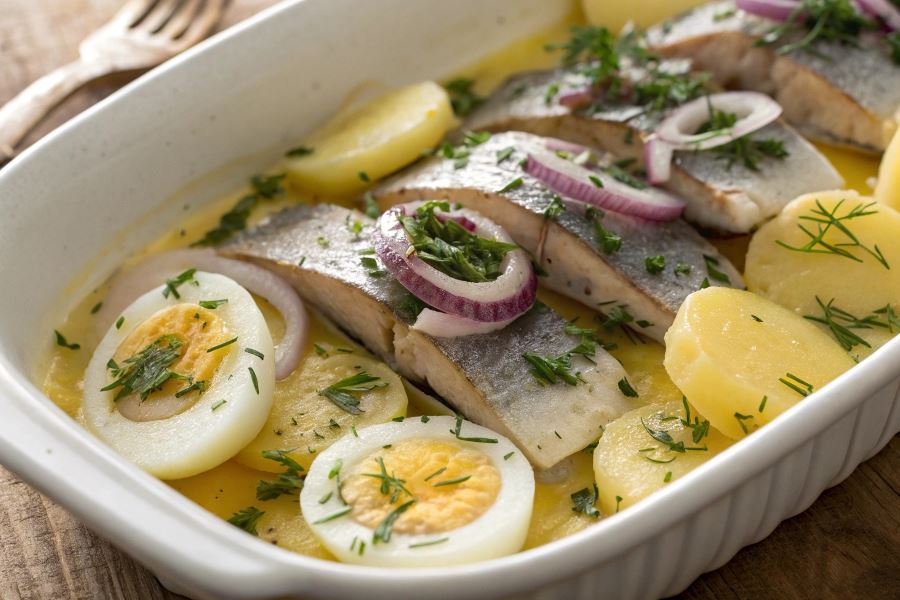 Duszone ziemniaki ze śledziem