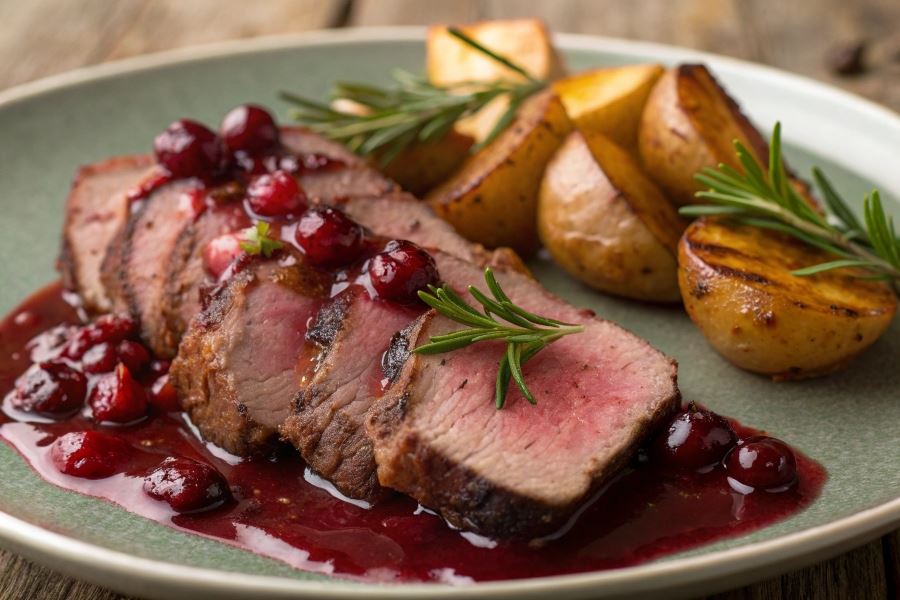 Dziczyzna z żurawiną w sosie z czerwonego wina