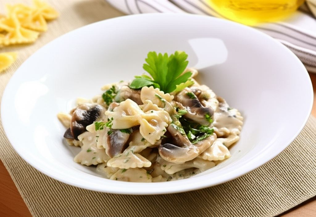 Farfalle w sosie pieczarkowym