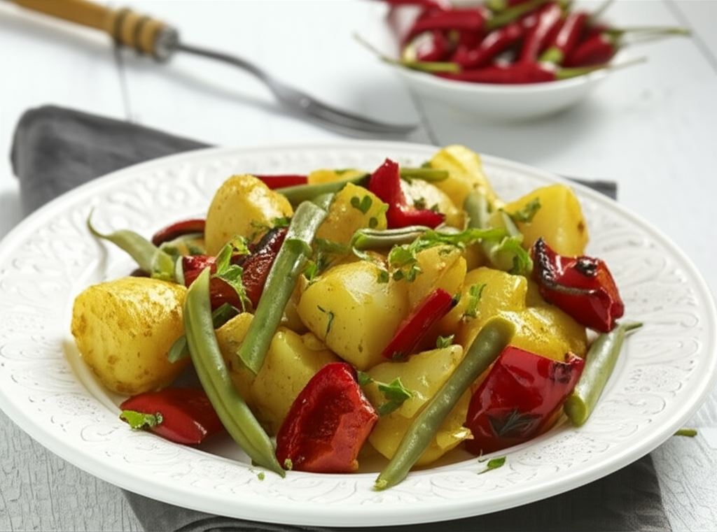 Fasolka szparagowa z pomidorami i ziemniakami