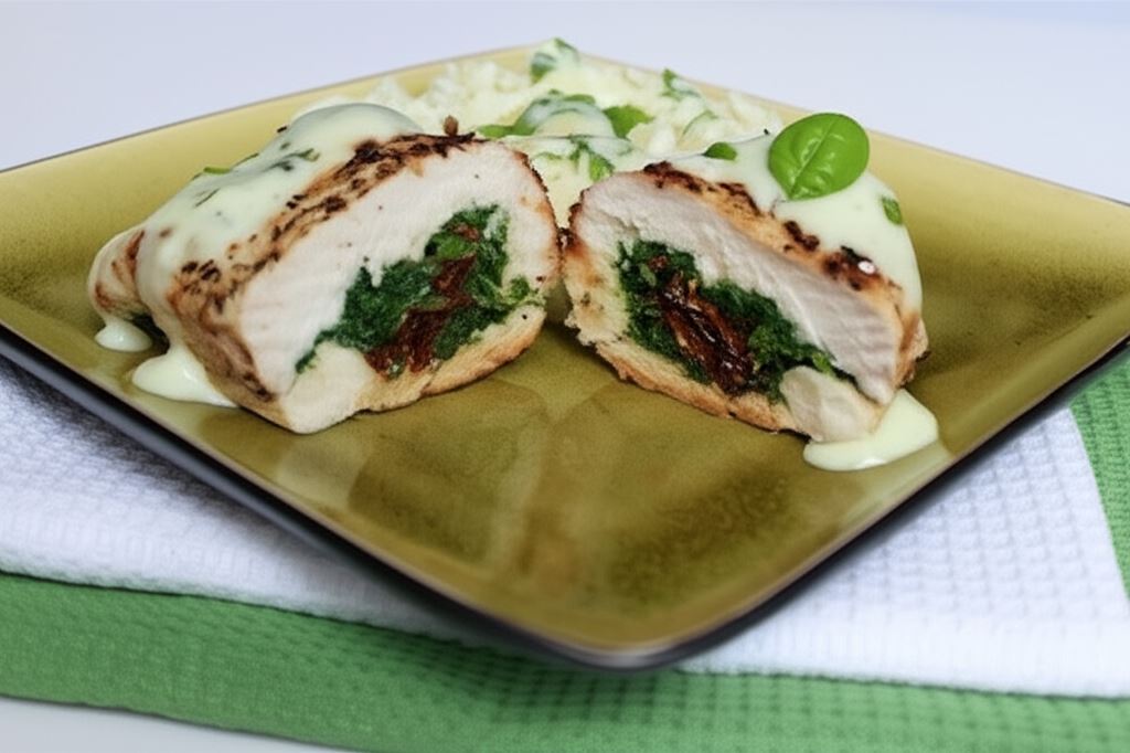 Faszerowana pierś z kurczaka z sosem serowo-bazyliowym