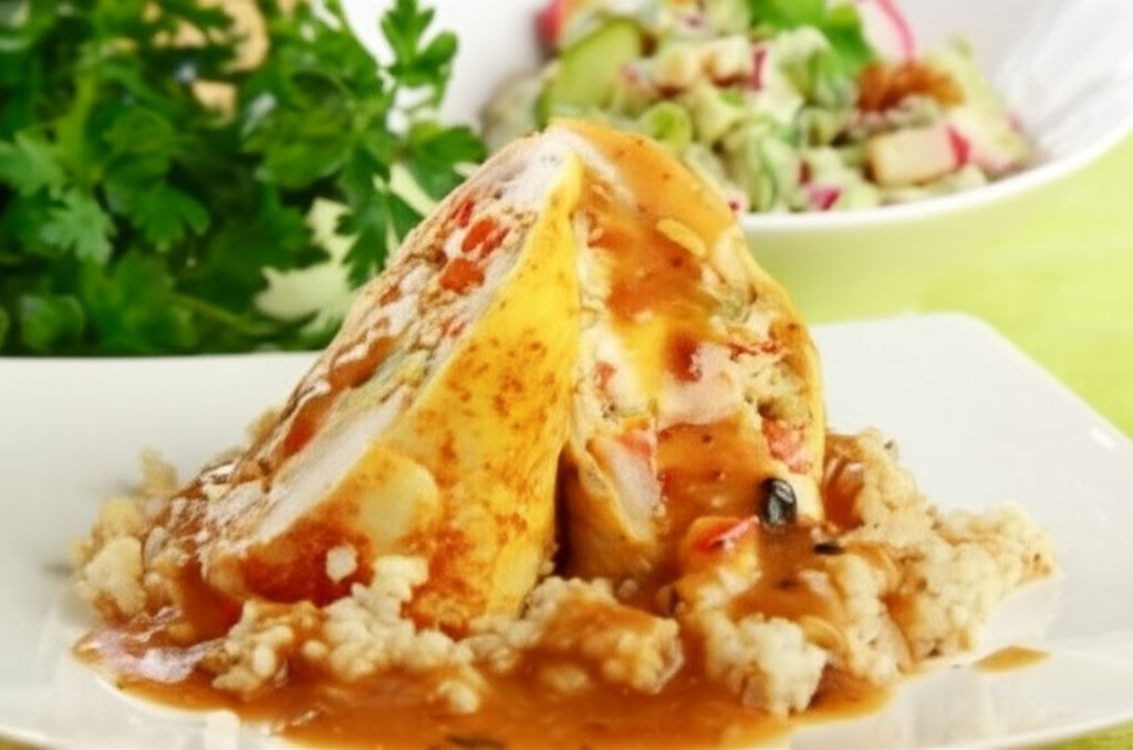 Faszerowane udka z kurczaka z sałatką