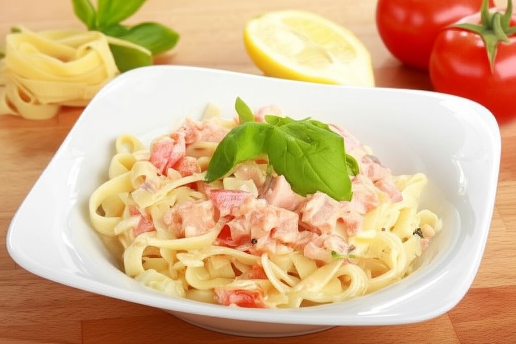 Fettuccine con salmone - Makaron z owocami morza