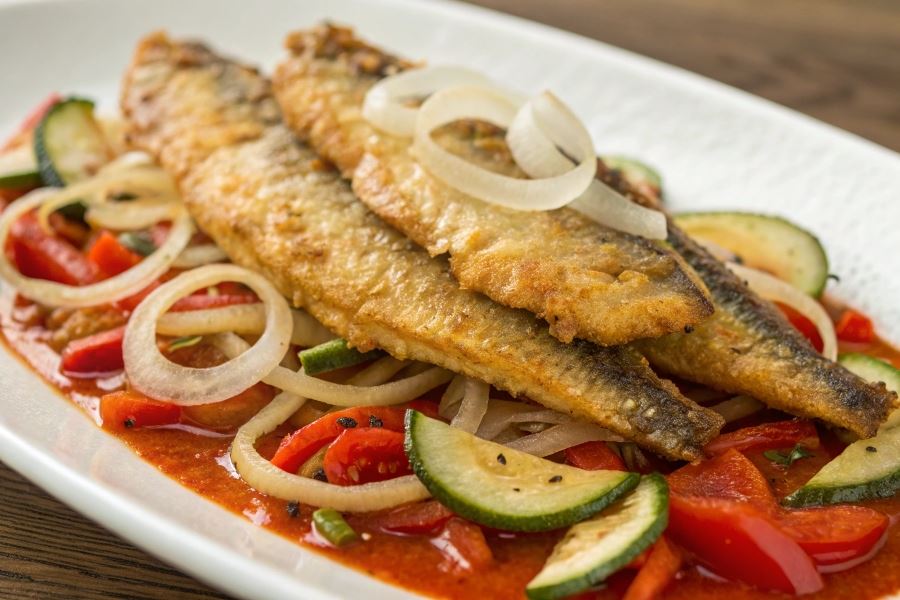 Filety ze śledzia z papryką i ogórkiem