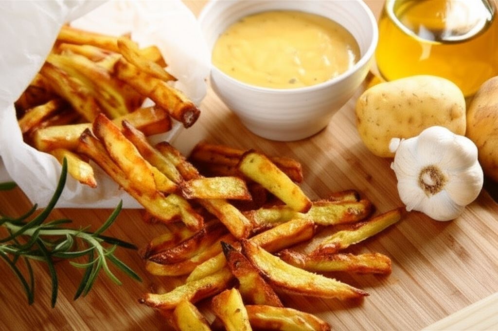 Frytki z ciepłym sosem serowym