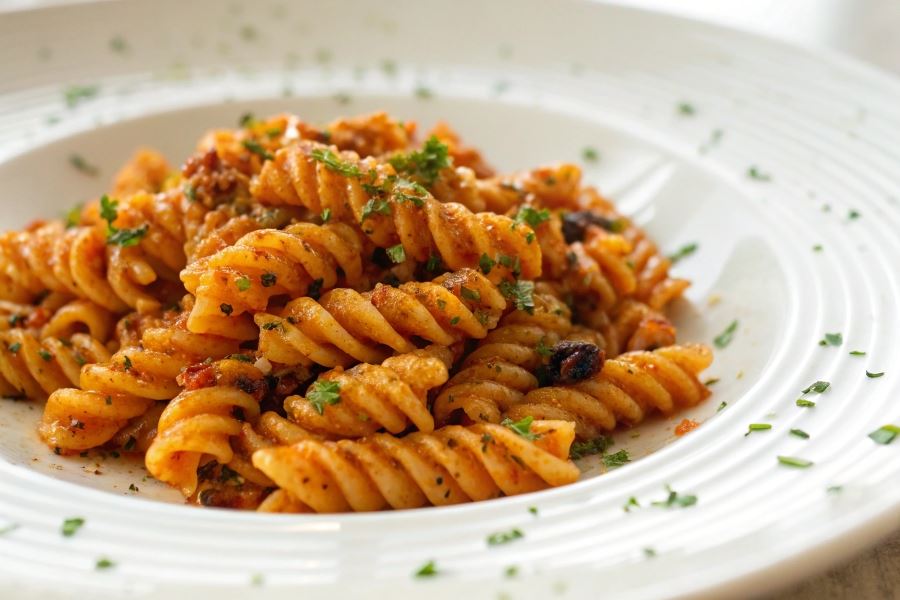 Fusilli z ostrym sosem oliwkowym