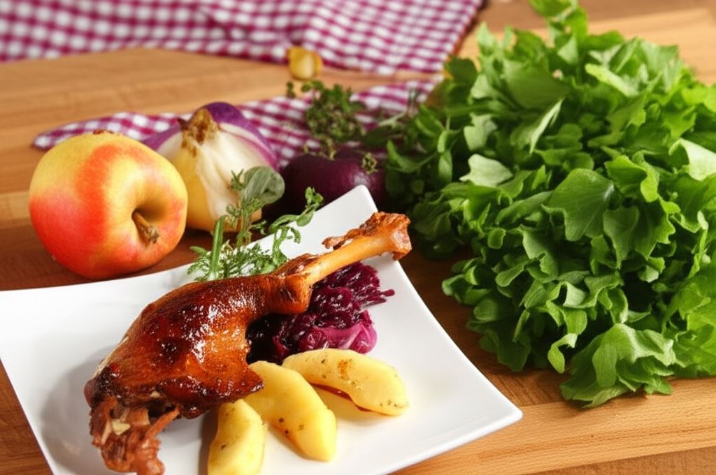 Gęś duszona z jabłkami