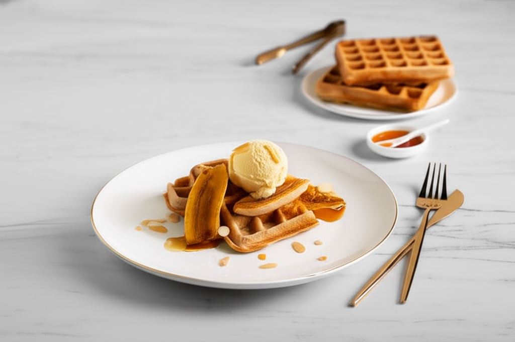 Gofry z karmelizowanymi bananami