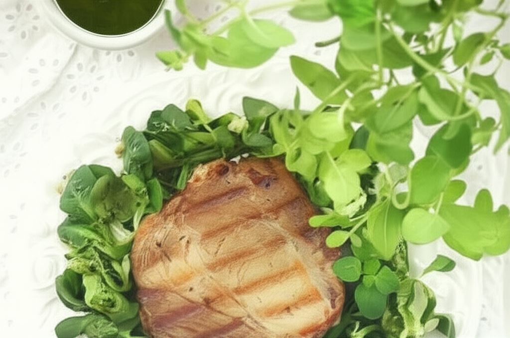 Gotowana karkówka z grilla na roszponce