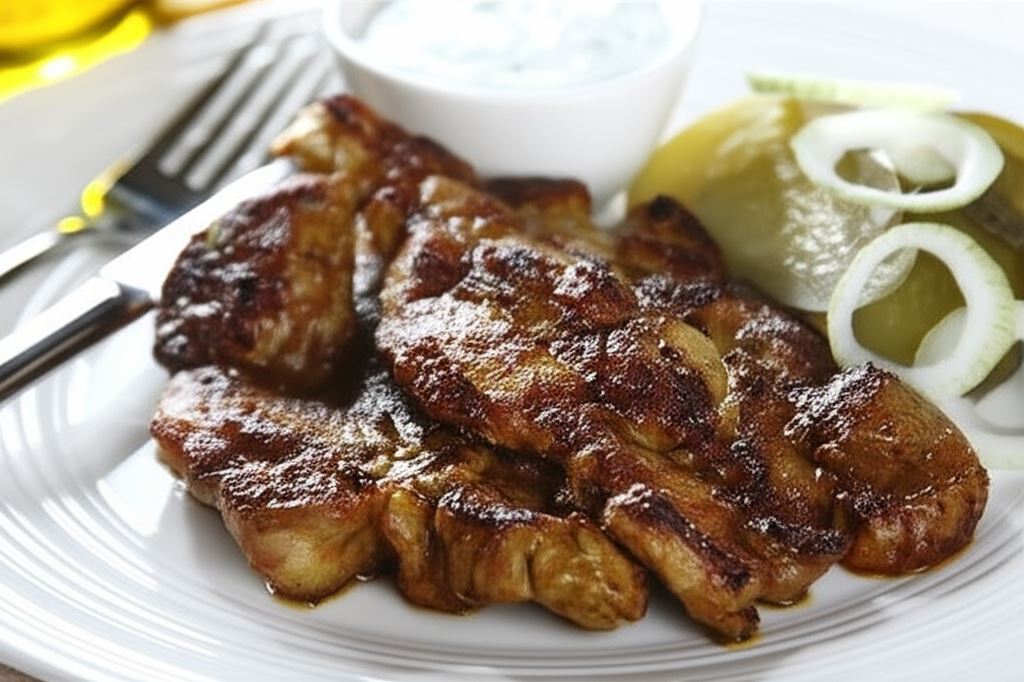 Grillowana karkówka z curry i sosem jogurtowym