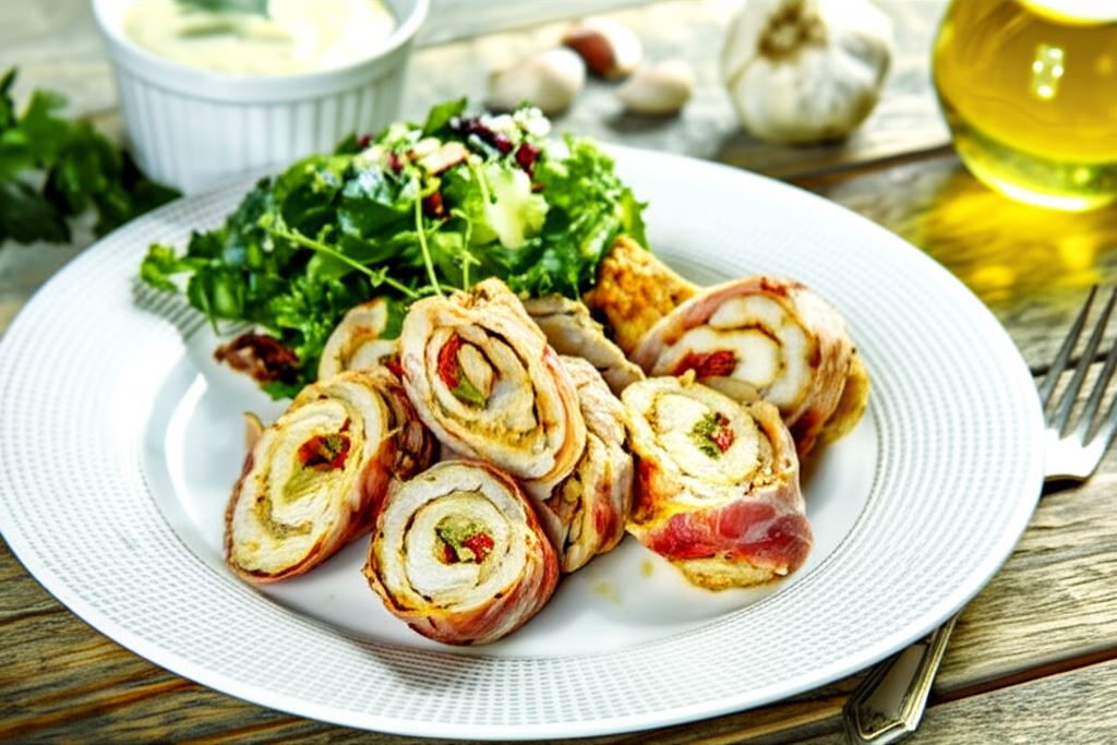 Grillowane roladki ze schabu zawijane w wędzony boczek