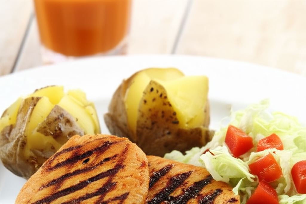 Grillowany schab z pieczonymi młodymi ziemniaczkami i surówką