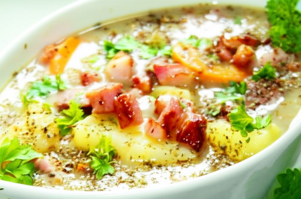 Grochówka z ziemniakami i kiełbasą