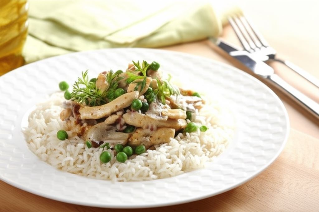 Gulasz drobiowy z zielonym groszkiem