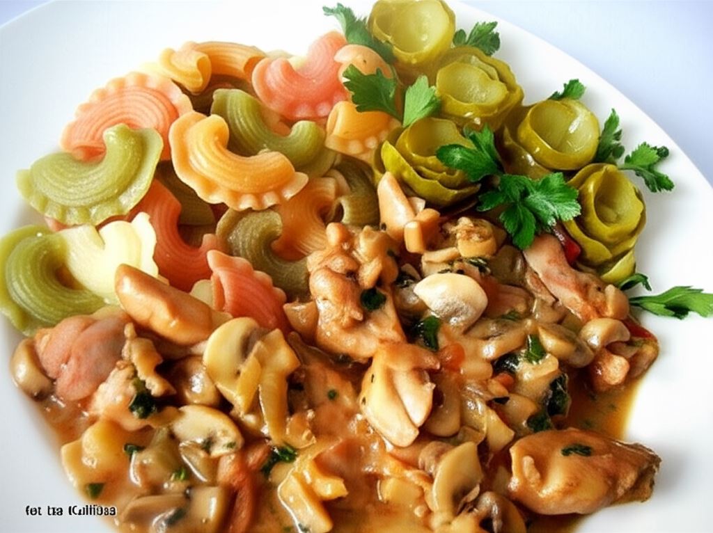 Gulasz z udźca kurczaka z pieczarkami