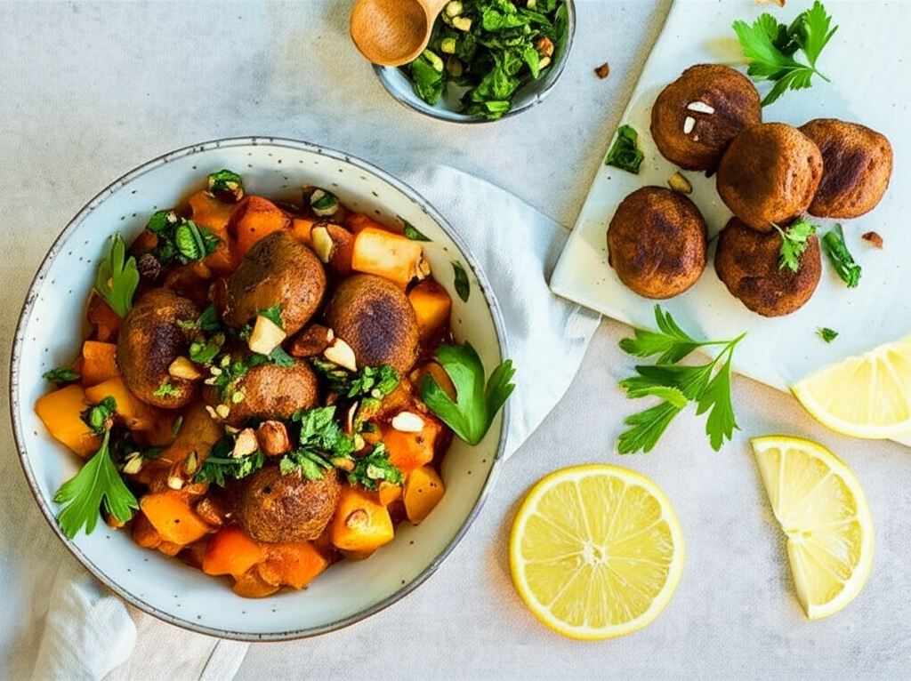 Gulasz ziemniaczany w wegetariańskimi klopsikami