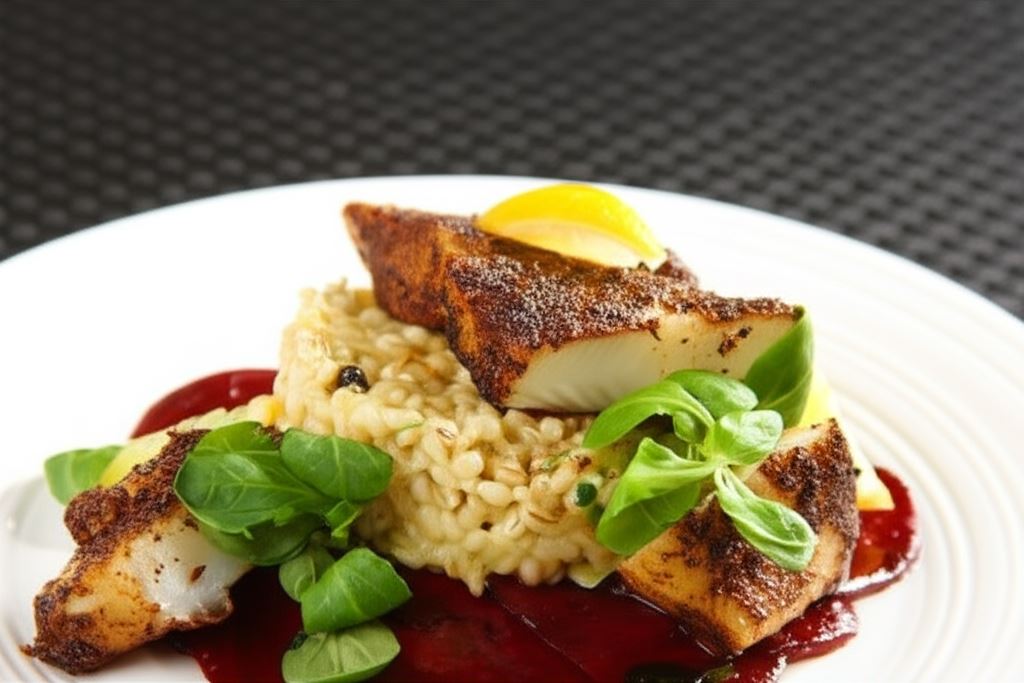 Halibut z prawdziwkami i risotto z pęczaku