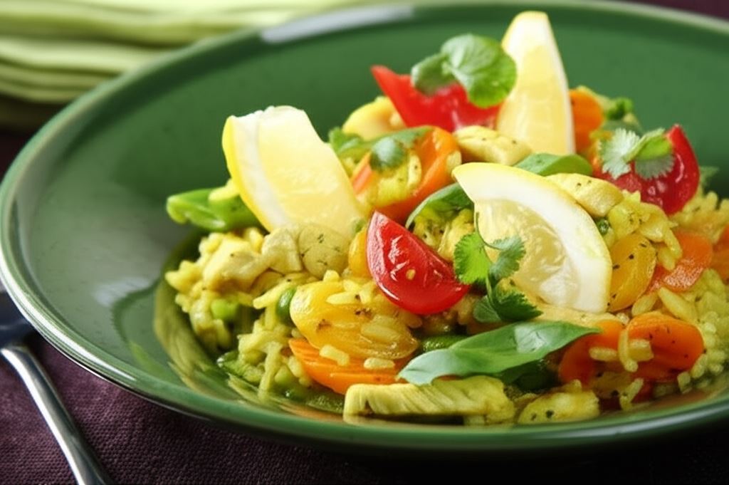 Hiszpańska paella z warzywami i kurczakiem